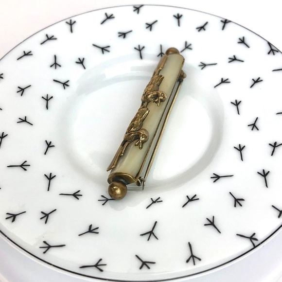 Vintage Duck Brooch Mother of Pearl Brass Rowing Ducks Whimsy Art Deco - Picture 9 of 15